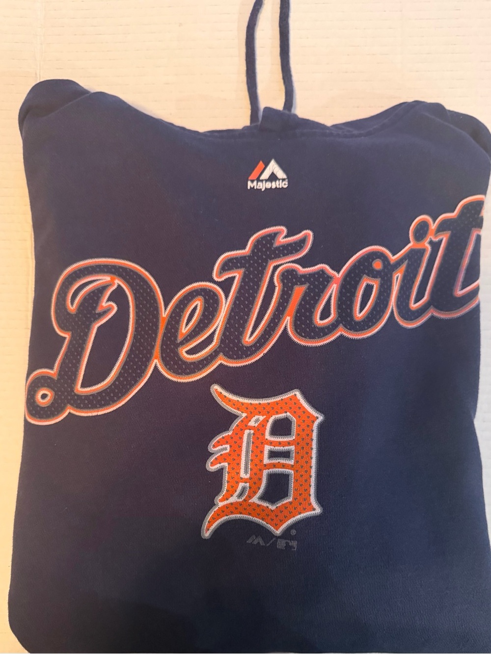 Majestic Navy Detroit Tigers Hoodie with Orange Logo and Script
